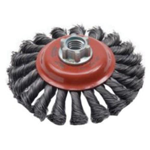 Brosse concave &agrave; fils nou&eacute;s torsad&eacute;s, Dia. 4", Fils 0,02", Arbre 5/8"-11, Acier Cam Industrial
