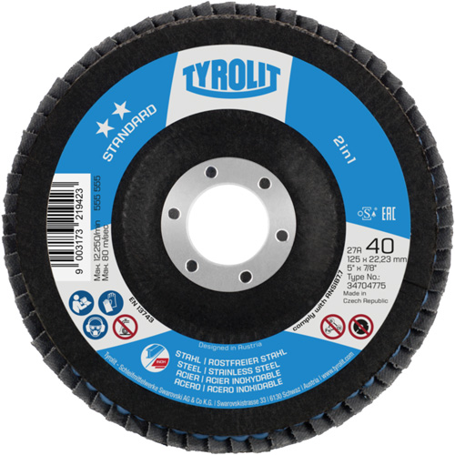 2-in-1 Flap Disc, 4-1/2" x 22.5 mm, Type 27A, 60 Grit, Ceramic Alumina Cam Industrial