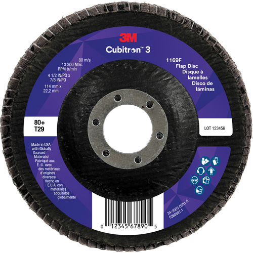 Disque &agrave; lamelles conique 1169F Cubitron 3, 4-1/2" x 7/8", Type T29, Grain 80+, C&eacute;ramique Cam Industrial