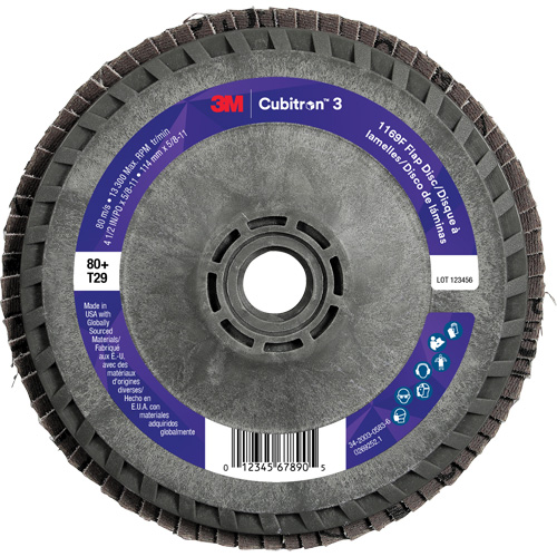 Cubitron 3 Conical  Flap Disc with Quick Change 1169F, 4-1/2" x 5/8"-11, Type T29, 80+ Grit, Ceramic Cam Industrial