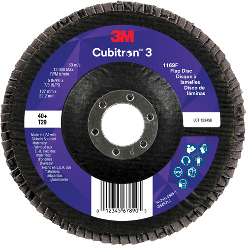 Disque &agrave; lamelles conique 1169F Cubitron 3, 5" x 7/8", Type T29, Grain 40+, C&eacute;ramique Cam Industrial