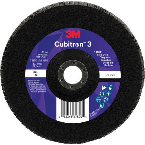 Disque &agrave; lamelles conique 1169F Cubitron 3, 7" x 7/8", Type T29, Grain 40+, C&eacute;ramique Cam Industrial