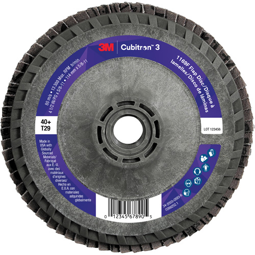 Cubitron 3 Conical  Flap Disc with Quick Change 1169F, 4-1/2" x 5/8"-11, Type T29, 40+ Grit, Ceramic Cam Industrial