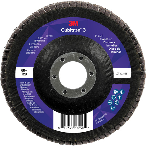 Cubitron 3 Conical  Flap Disc 1169F, 4-1/2" x 7/8", Type T29, 60+ Grit, Ceramic Cam Industrial