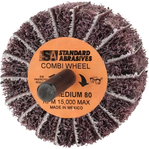 Standard Abrasives Buff and Blend Combi-Wheel 898001, 2" Dia. x 1" W, 1/4" Arbor, Aluminum Oxide Cam Industrial