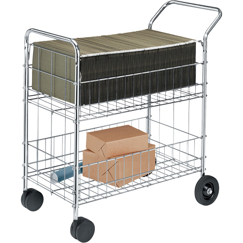 Wire Mail Cart, 200 lbs. Capacity, Chrome, 19" D x 30" L x 39-1/4" H, Chrome Plated Cam Industrial