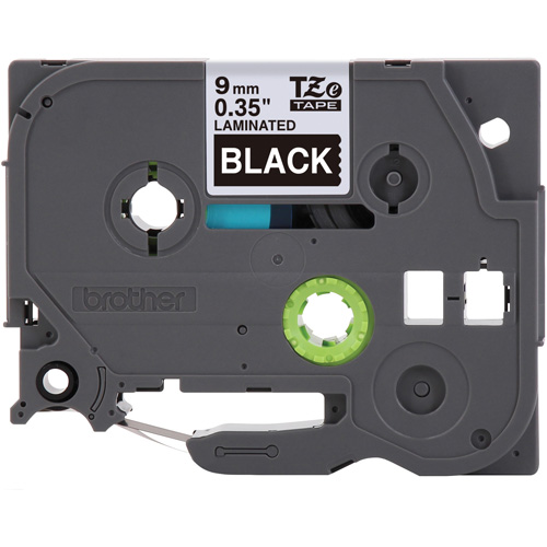 P-touch&reg; Labeling Systems, 9 mm x 314.96" or 8 m, White on Black Cam Industrial