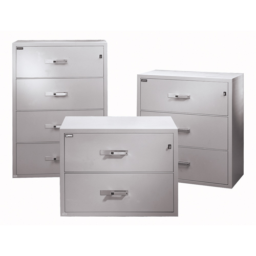 Fire Resistant Filing Cabinets, Steel, 4 Drawers, 38-3/4" W x 23-1/2" D x 55" H, Beige Cam Industrial