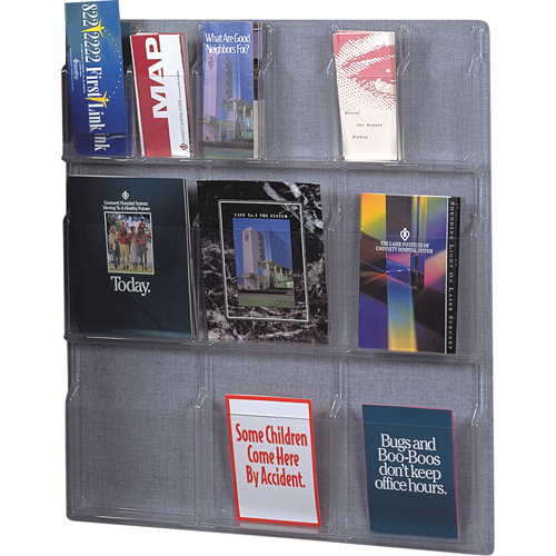 Literature Displays, Wall Mount, 6 Slots, Plastic, 30" W x 34-3/4" D x 34-3/4" H Cam Industrial