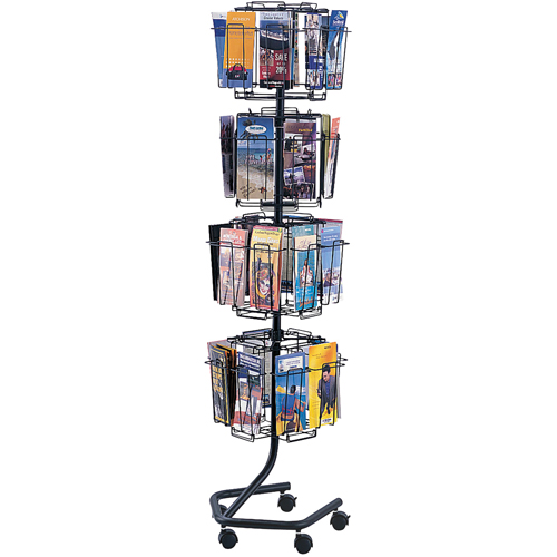 Literature Display Racks - Rotary Floor Displays, Rotating, 32 Slots, Wire Mesh, 15" W x 15" D x 60" H Cam Industrial
