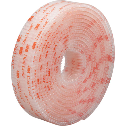 Dual Lock Reclosable Fastener, Self-Mating, 50 yds x 1/2", Adhesive, Clear Cam Industrial
