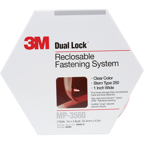 Attache refermable Dual Lock, Auto-appariement, 5 vg x 1", Adh&eacute;sif, Transparent Cam Industrial