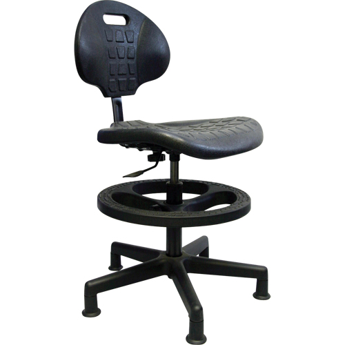 Heavy-Duty Stool , Stationary, Adjustable, 23" - 33", Polyurethane Seat, Black Cam Industrial