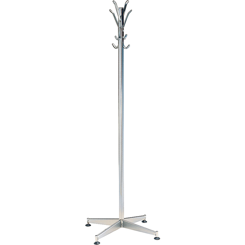 Coat Tree, 60" H, Steel, Chrome, 8 Hook(s) Cam Industrial