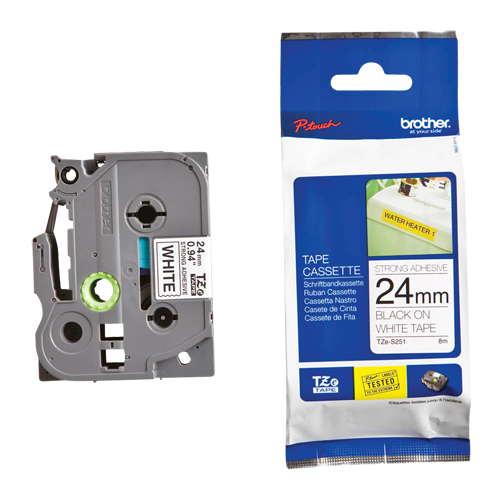 Laminated Industrial Tape, 24 mm x 13', Black on White Cam Industrial