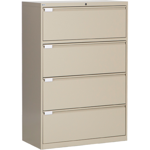 Lateral Filing Cabinet, Steel, 4 Drawers, 36" W x 18" D x 53-3/8" H, Beige Cam Industrial