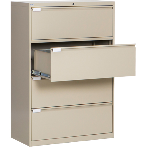 Lateral Filing Cabinet, Steel, 4 Drawers, 36" W x 18" D x 53-3/8" H, Beige Cam Industrial