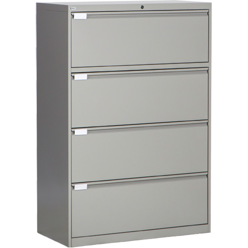 Lateral Filing Cabinet, Steel, 4 Drawers, 36" W x 18" D x 53-3/8" H, Grey Cam Industrial