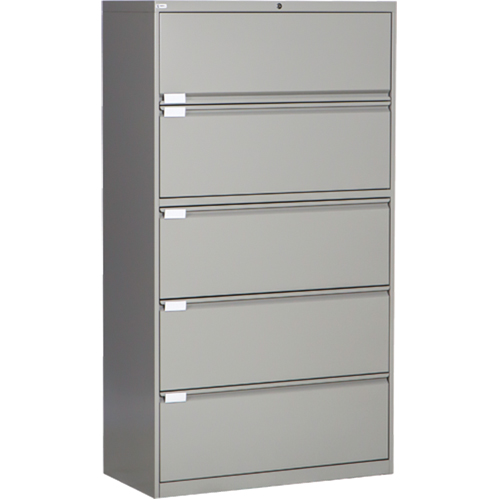 Lateral Filing Cabinet, Steel, 5 Drawers, 36" W x 18" D x 65-1/2" H, Grey Cam Industrial