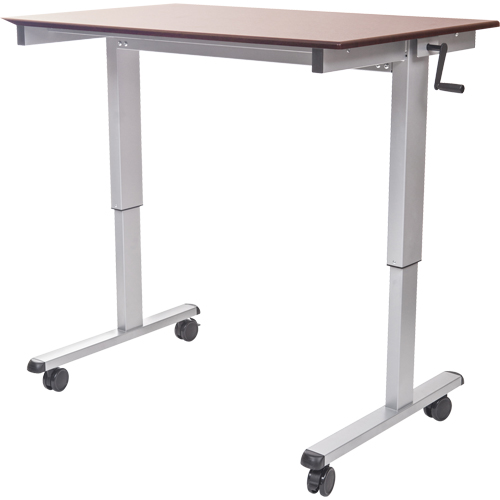 Adjustable Stand-Up Workstations, Stand-Alone Desk, 48-1/2" H x 59" W x 29-1/2" D, Walnut Cam Industrial