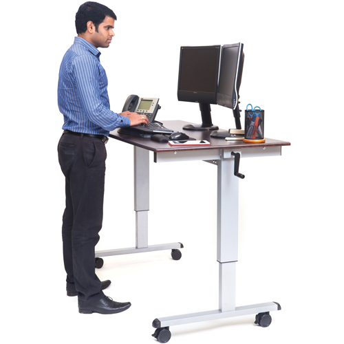 Adjustable Stand-Up Workstations, Stand-Alone Desk, 48-1/2" H x 59" W x 29-1/2" D, Walnut Cam Industrial
