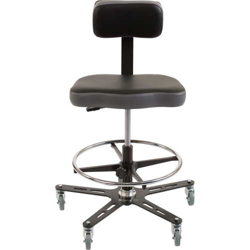 Chaise ergonomique industrielle TF160, Mobile, Ajustable, 20-1/2" - 28-1/2", Vinyle Si&egrave;ge, Noir/gris Cam Industrial