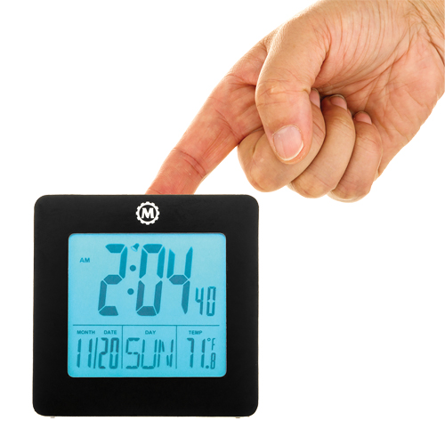 Desktop Clock, Digital, Battery Operated, 3.6" W x 1.5" D x 3.6" H, Black Cam Industrial