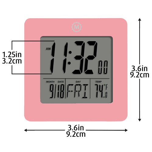 Horloge de bureau, Num&eacute;rique, &agrave; piles, 3,6" la x 1,5" p x 3,6" h, Rose Cam Industrial