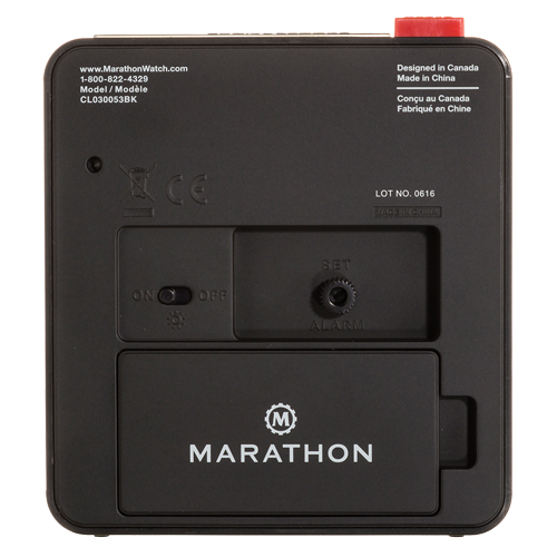 Desk Alarm Clock, Analog, Battery Operated, 3.5" W x 1.5" D x 3.75" H, Black Cam Industrial