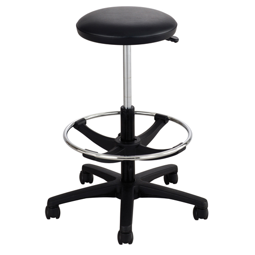 Extended-Height Stool, Drafting, Adjustable, 22" - 32", Vinyl Seat, Black Cam Industrial