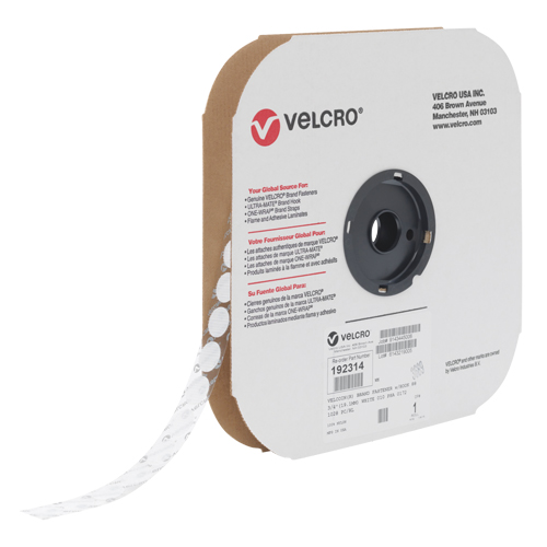 Velcoin&reg; Fastener, Hook, 3/4" Dia., Adhesive, White Cam Industrial