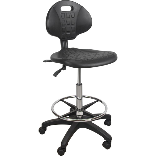 Tabouret robuste et ergonomique, Mobile, Ajustable, 39" - 48", Polyur&eacute;thane Si&egrave;ge, Noir Cam Industrial