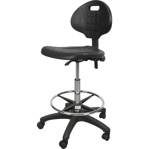 Tabouret robuste et ergonomique, Mobile, Ajustable, 39" - 48", Polyur&eacute;thane Si&egrave;ge, Noir Cam Industrial