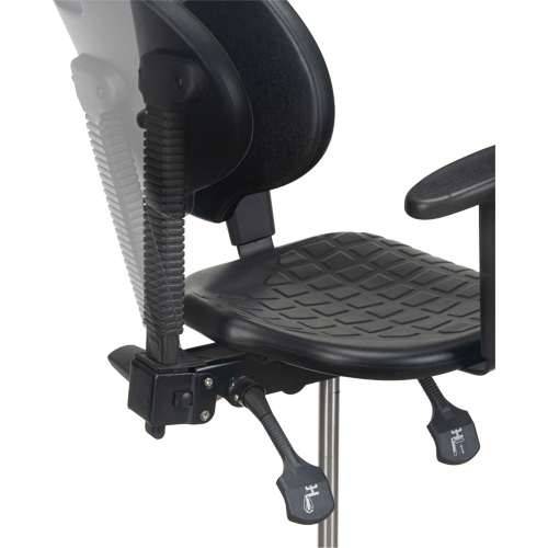 Tabouret ergonomique robuste avec accoudoirs r&eacute;glables, Stationnaire, Ajustable, 39" - 48", Polyur&eacute;thane Si&egrave;ge, Noir Cam Industrial