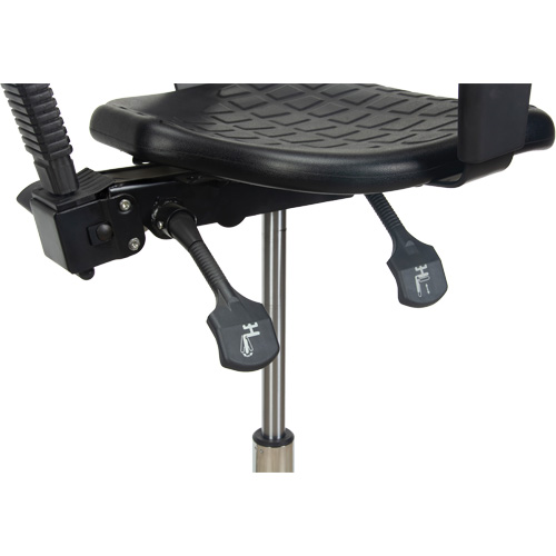 Tabouret ergonomique robuste avec accoudoirs r&eacute;glables, Stationnaire, Ajustable, 39" - 48", Polyur&eacute;thane Si&egrave;ge, Noir Cam Industrial