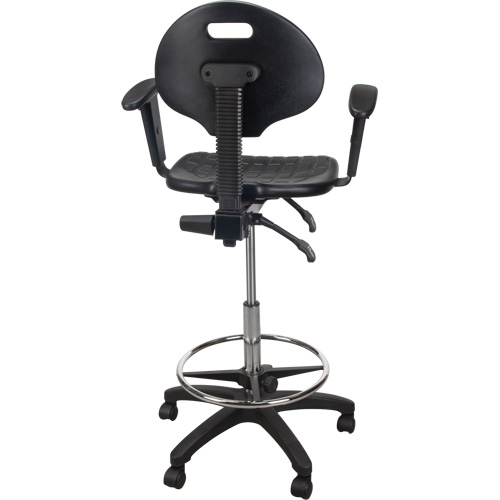 Tabouret ergonomique robuste avec accoudoirs r&eacute;glables et roulettes en nylon, Mobile, Ajustable, 39" - 48", Polyur&eacute;thane Si&egrave;ge, Noir Cam Industrial