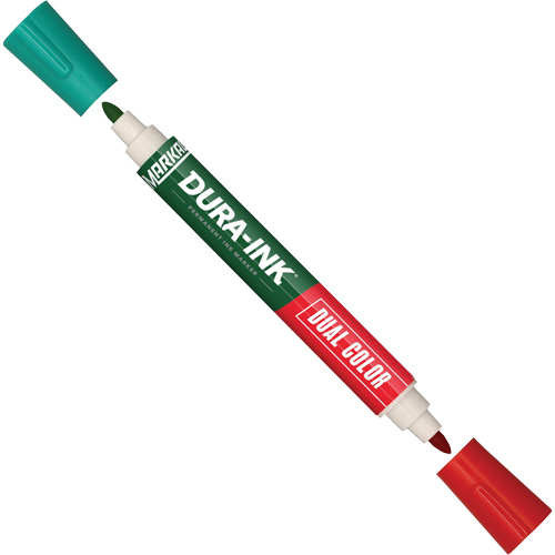 Marqueur &agrave; encre permanente et double couleur Markal Dura-Ink, Vert/Rouge, Pointe Ronde Cam Industrial