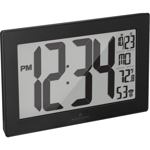 Self-Setting & Self-Adjusting Wall Clock with Stand, Digital, Battery Operated, Black Cam Industrial
