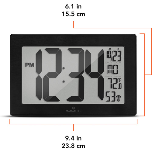 Self-Setting & Self-Adjusting Wall Clock with Stand, Digital, Battery Operated, Black Cam Industrial