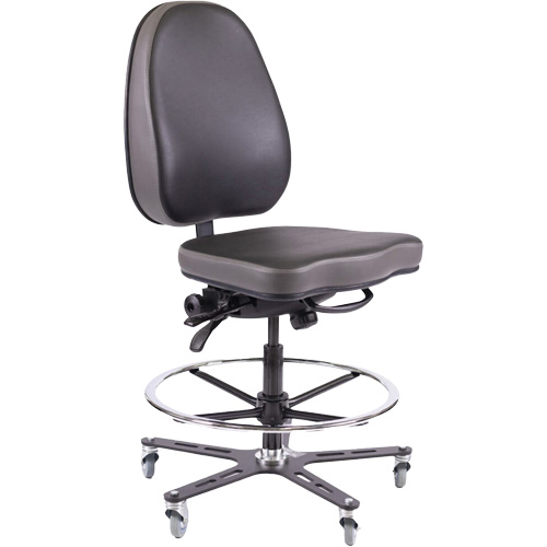 TF180 Ergonomic Industrial Chair, Mobile, Adjustable, Vinyl Seat, Black Cam Industrial