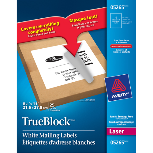 TrueBlock Laser Shipping Labels, 11" W x 8.5" L, White Cam Industrial