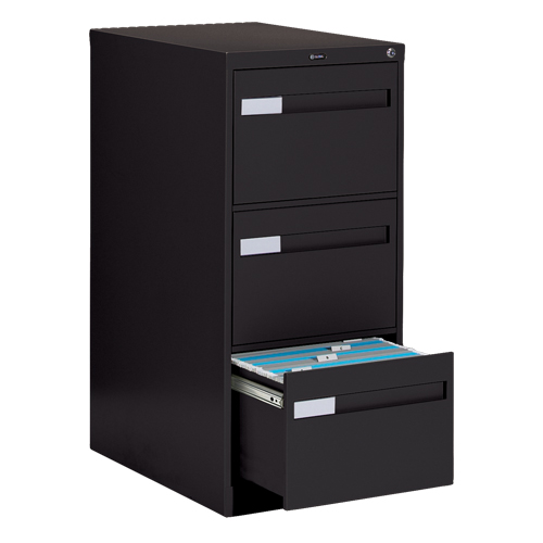 Vertical Filing Cabinet with Recessed Drawer Handles, 3 Drawers, 18.15" W x 26.56" D x 40" H, Black Cam Industrial
