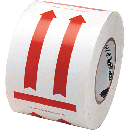 &eacute;tiquettes pour traitement sp&eacute;cial a/pictogramme Ce c&ocirc;t&eacute; vers le haut, 6" lo x 4" la, Rouge/blanc Cam Industrial