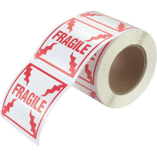 "Fragile" Special Handling Labels, 4" L x 4" W, Red on White Cam Industrial