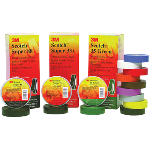 Rubans Super 33+ Scotch, 19 mm (3/4") x 20,1 m (66'), Noir, 7 mils Cam Industrial