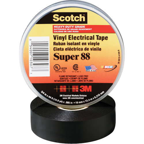 Rubans en vinyle Super 88 Scotch, 19 mm (3/4") x 20,1 m (66'), Noir, 8,5 mils Cam Industrial