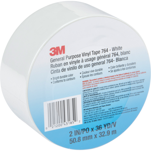 General Purpose Vinyl Tape 764, 48 mm (2") W x 32.9 m (108') L, White Cam Industrial