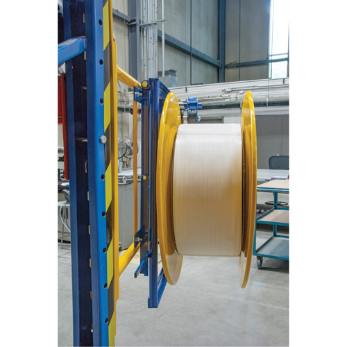 Strapping Dispenser, Polyester/Steel/Polypropylene Straps, 16"/8" Core Dia., 3"/8"/6" Roll Width Cam Industrial