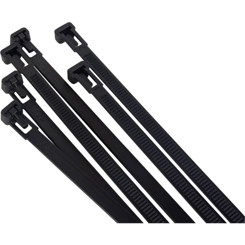 Attache-c&acirc;ble r&eacute;utilisable, Longueur 8", R&eacute;sistance &agrave; la traction 50 lb, Noir Cam Industrial