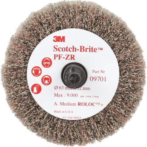 Brosse &agrave; lamelles pour labrasion et le polissage PF-ZR Roloc Scotch-Brite, Oxyde d'aluminium, Grain Moyen, 2-1/2" x 1-1/4" Cam Industrial